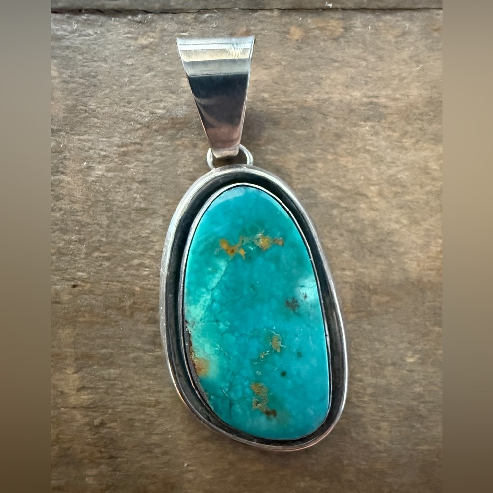 Vintage Native Navajo Signed Etta Endito Turquoise Sterling Silver Pendant
